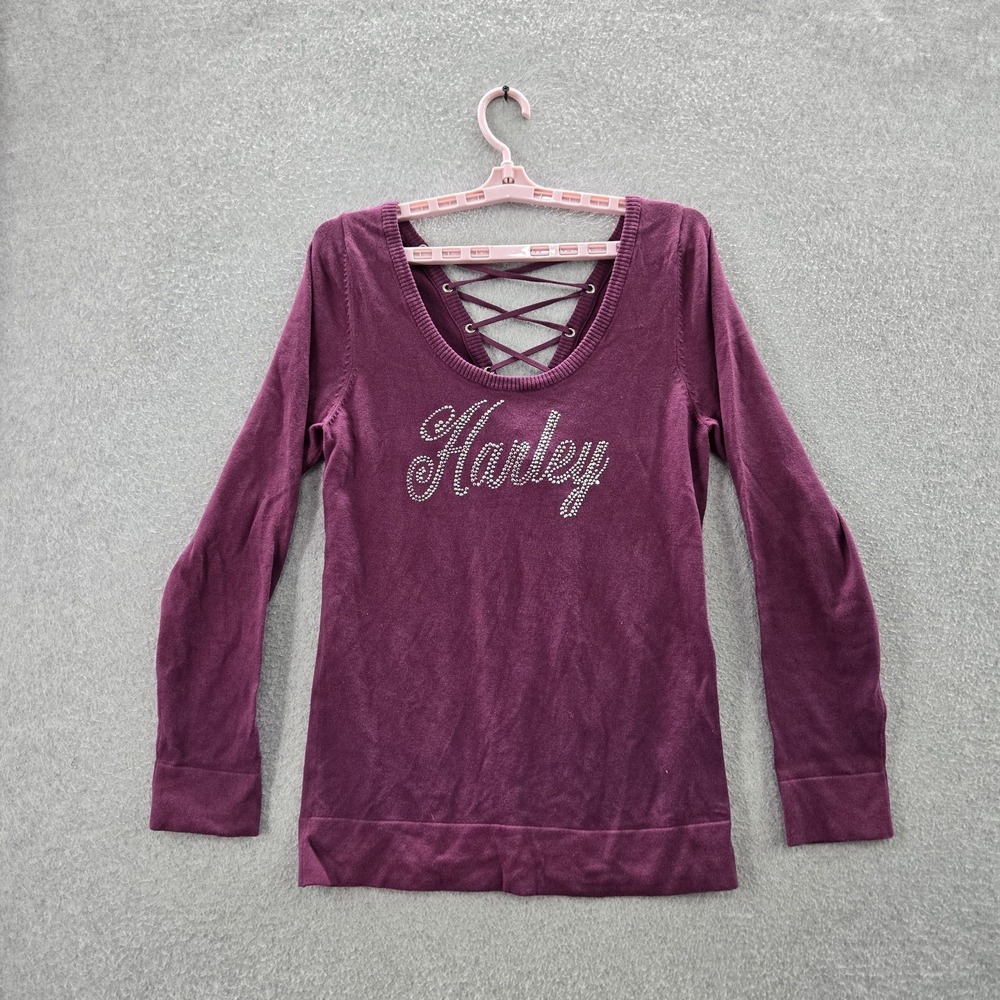 Harley-Davidson Women Sweatshirt LARGE Purple Cotton Nylon‎ Harley Lace Up NWT